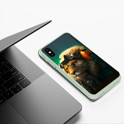 Чехол iPhone XS Max матовый Лев Киберпанк, цвет: 3D-салатовый — фото 2