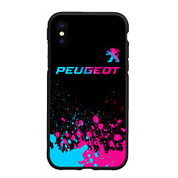 Чехол iPhone XS Max матовый Peugeot - neon gradient: символ сверху, цвет: 3D-черный