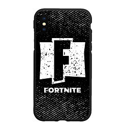 Чехол iPhone XS Max матовый Fortnite с потертостями на темном фоне, цвет: 3D-черный