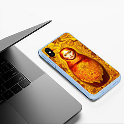 Чехол iPhone XS Max матовый Матрёшка хохлома модерн, цвет: 3D-голубой — фото 2