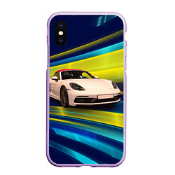 Чехол iPhone XS Max матовый Спорткар Porsche в движении, цвет: 3D-сиреневый