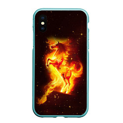 Чехол iPhone XS Max матовый Пылающий фантастический конь, цвет: 3D-мятный