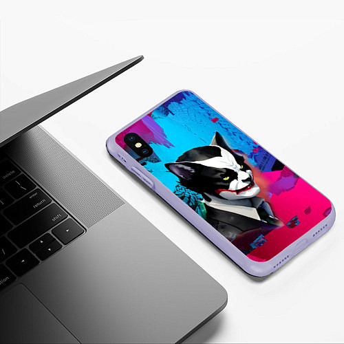 Чехол iPhone XS Max матовый Dude-cat - neural network - pop art / 3D-Светло-сиреневый – фото 3