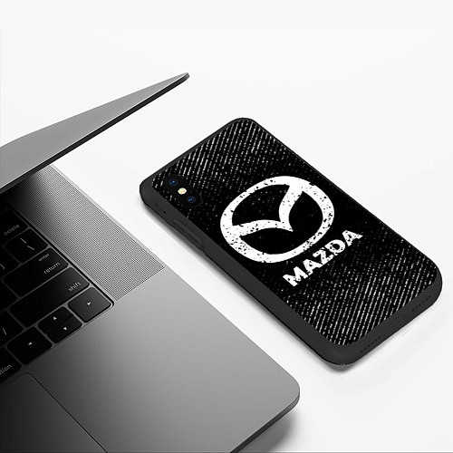 Чехол iPhone XS Max матовый Mazda с потертостями на темном фоне / 3D-Черный – фото 3