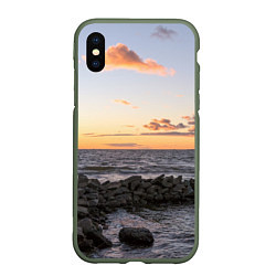 Чехол iPhone XS Max матовый Закат солнца на Финском заливе, цвет: 3D-темно-зеленый