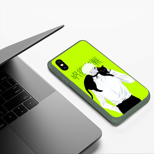 Чехол iPhone XS Max матовый Магическая битва Сатору Годжо / 3D-Темно-зеленый – фото 3