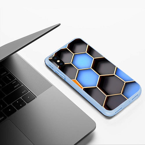 Чехол iPhone XS Max матовый Гексагон / 3D-Голубой – фото 3