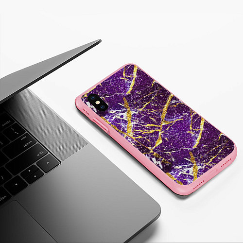Чехол iPhone XS Max матовый Фиолетовые и золотые блестки / 3D-Баблгам – фото 3