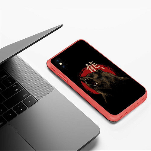 Чехол iPhone XS Max матовый Japanese bear / 3D-Красный – фото 3