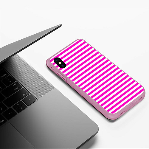 Чехол iPhone XS Max матовый Ярко-розовые полосы / 3D-Розовый – фото 3