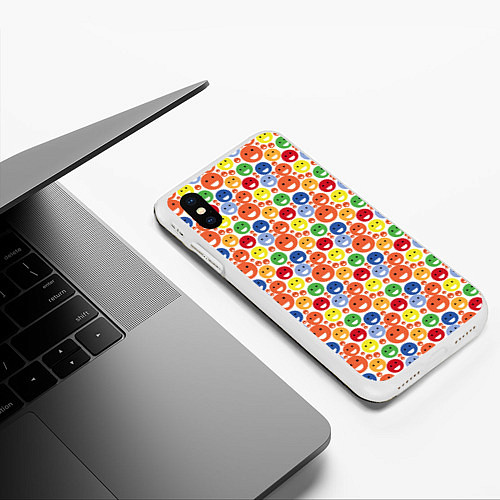 Чехол iPhone XS Max матовый Смайлы-пузырьки / 3D-Белый – фото 3