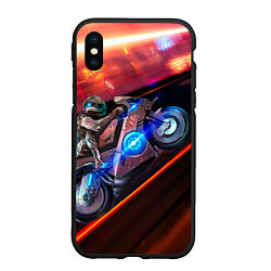 Чехол iPhone XS Max матовый Мотоцикл ночной город, цвет: 3D-черный