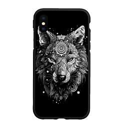 Чехол iPhone XS Max матовый Волк в черно-белом орнаменте, цвет: 3D-черный