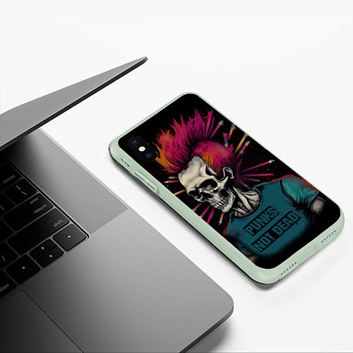 Чехол iPhone XS Max матовый Панк в ярких красках / 3D-Салатовый – фото 3