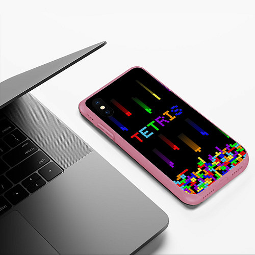 Чехол iPhone XS Max матовый Falling blocks tetris / 3D-Малиновый – фото 3