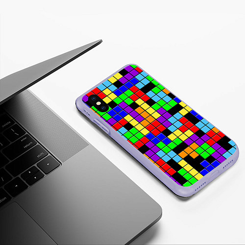 Чехол iPhone XS Max матовый Тетрис цветные блоки / 3D-Светло-сиреневый – фото 3