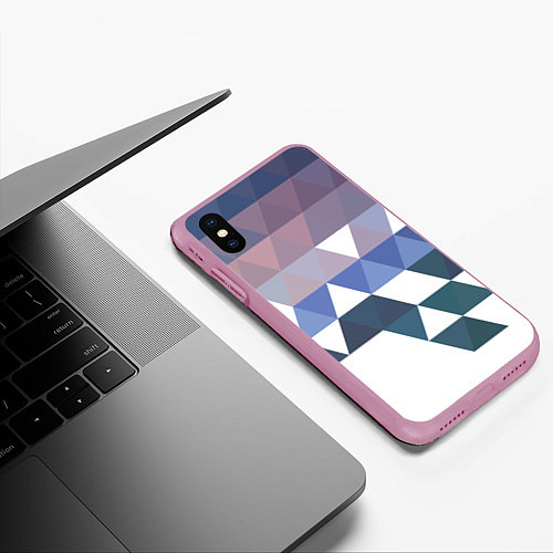 Чехол iPhone XS Max матовый Абстрактные разноцветные треугольники в паттерне / 3D-Розовый – фото 3