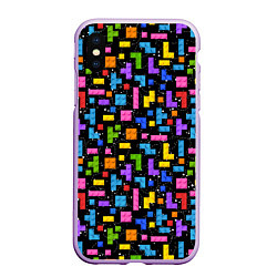 Чехол iPhone XS Max матовый Тетрис лего паттерн, цвет: 3D-сиреневый