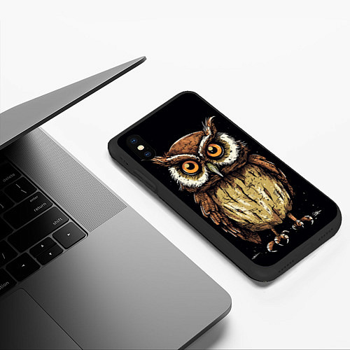 Чехол iPhone XS Max матовый Забавная сова: арт нейросети / 3D-Черный – фото 3