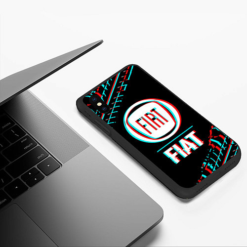 Чехол iPhone XS Max матовый Значок Fiat в стиле glitch на темном фоне / 3D-Черный – фото 3