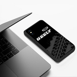 Чехол iPhone XS Max матовый Geely speed на темном фоне со следами шин: символ, цвет: 3D-черный — фото 2