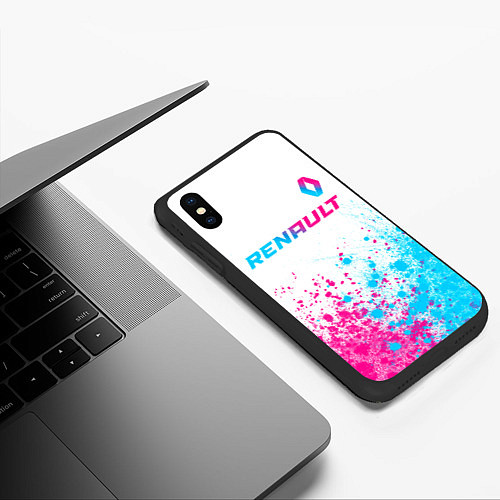 Чехол iPhone XS Max матовый Renault neon gradient style: символ сверху / 3D-Черный – фото 3