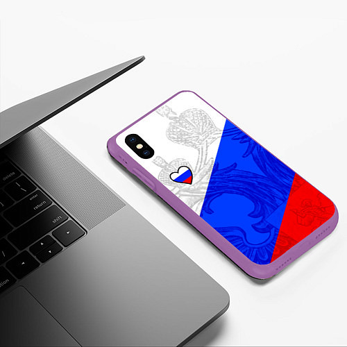 Чехол iPhone XS Max матовый Сердечко - Россия / 3D-Фиолетовый – фото 3