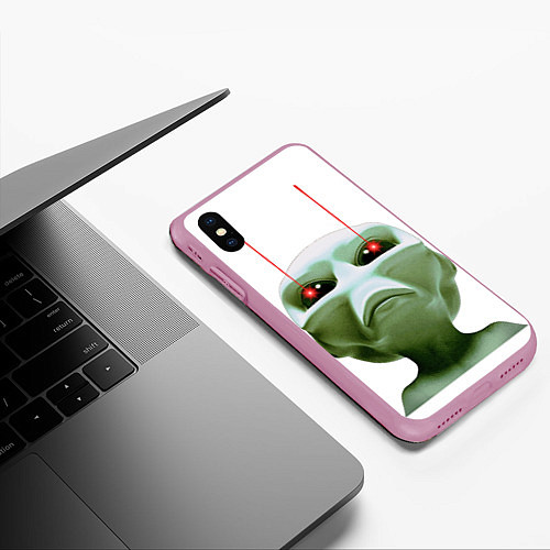 Чехол iPhone XS Max матовый Пришелец атакует / 3D-Розовый – фото 3