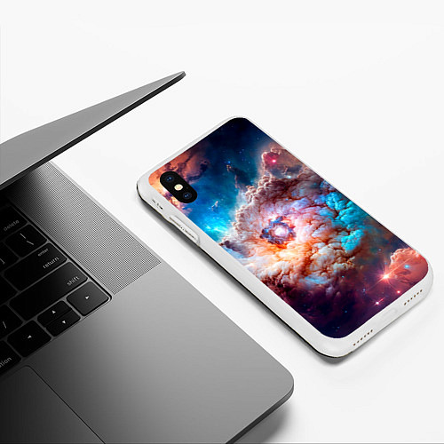 Чехол iPhone XS Max матовый Небула в космосе в голубо-розовых тонах - нейронна / 3D-Белый – фото 3