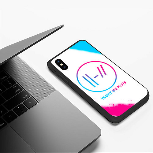 Чехол iPhone XS Max матовый Twenty One Pilots neon gradient style / 3D-Черный – фото 3