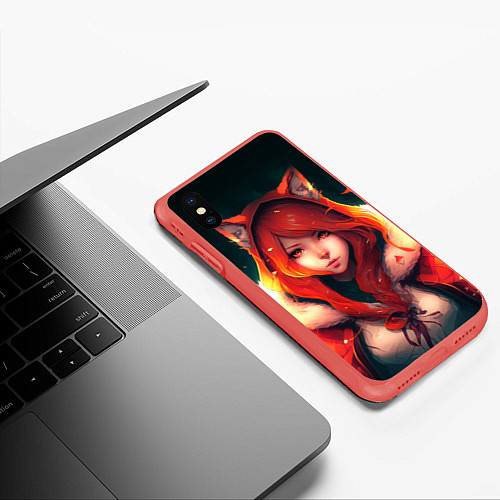 Чехол iPhone XS Max матовый Рыжая девушка-лиса / 3D-Красный – фото 3