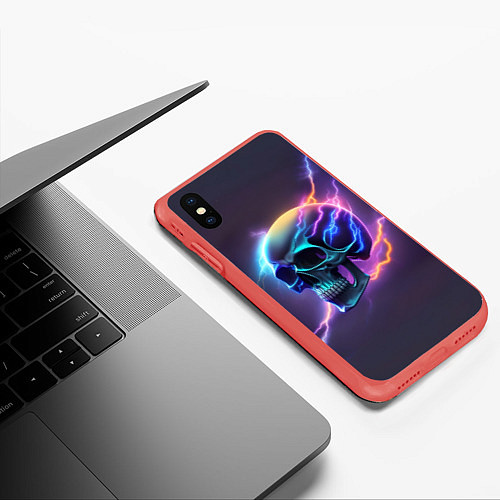 Чехол iPhone XS Max матовый Череп с молниями / 3D-Красный – фото 3