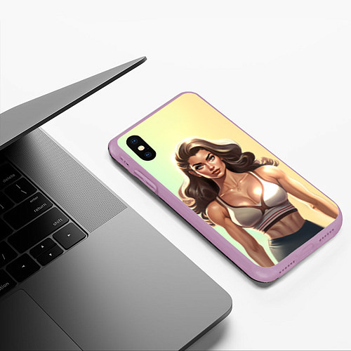 Чехол iPhone XS Max матовый Fitness girl sport / 3D-Сиреневый – фото 3