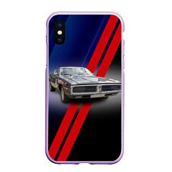 Чехол iPhone XS Max матовый Американский маслкар Dodge Charger, цвет: 3D-сиреневый