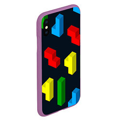 Чехол iPhone XS Max матовый Крупные фигуры из игры Тетрис, цвет: 3D-фиолетовый — фото 2