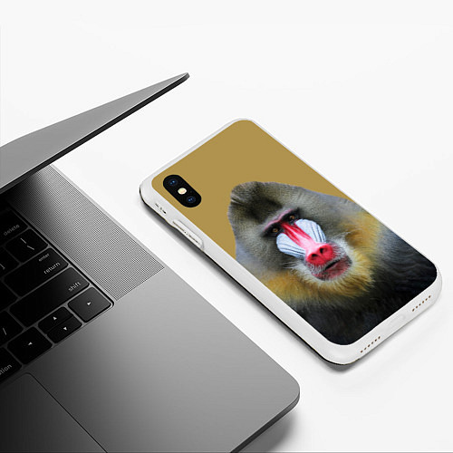 Чехол iPhone XS Max матовый Мандрил обезьяна / 3D-Белый – фото 3