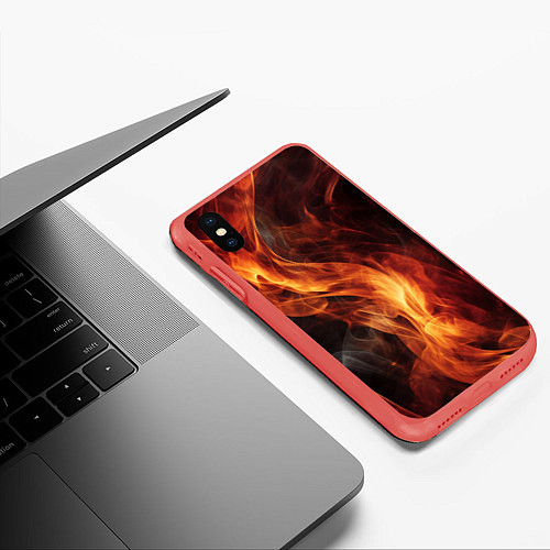 Чехол iPhone XS Max матовый Языки пламени: арт нейросети / 3D-Красный – фото 3