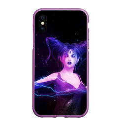 Чехол iPhone XS Max матовый Ведьма с голубыми и розовыми молниями, цвет: 3D-фиолетовый