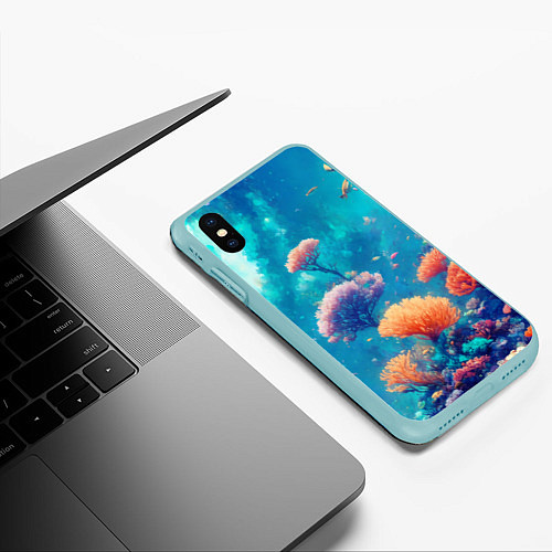 Чехол iPhone XS Max матовый Океанские глубины / 3D-Мятный – фото 3