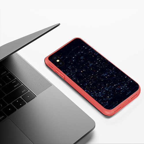 Чехол iPhone XS Max матовый Звездное небо созвездия / 3D-Красный – фото 3