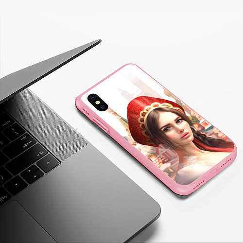 Чехол iPhone XS Max матовый Девушка в кокошнике с косой - кремль / 3D-Баблгам – фото 3