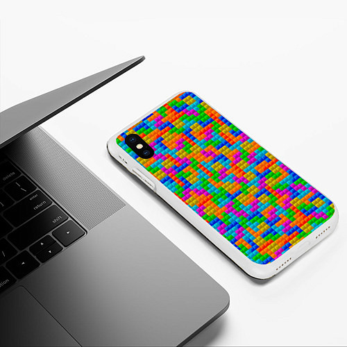 Чехол iPhone XS Max матовый Крупные блоки Тетрис / 3D-Белый – фото 3