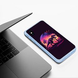 Чехол iPhone XS Max матовый Retrowave Trex, цвет: 3D-голубой — фото 2