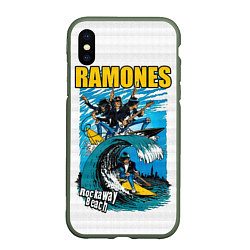 Чехол iPhone XS Max матовый Ramones rock away beach, цвет: 3D-темно-зеленый