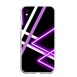 Чехол iPhone XS Max матовый Фиолетовые полоски с неоном, цвет: 3D-белый