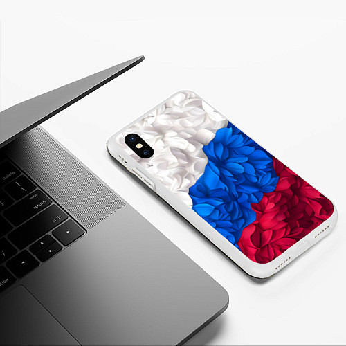 Чехол iPhone XS Max матовый Флаг России из цветов / 3D-Белый – фото 3