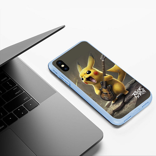 Чехол iPhone XS Max матовый Pikachu rock / 3D-Голубой – фото 3