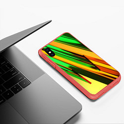 Чехол iPhone XS Max матовый Зелёные и оранжевые пластины, цвет: 3D-красный — фото 2