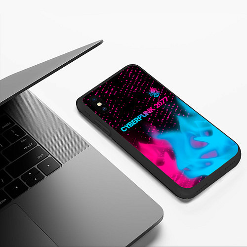 Чехол iPhone XS Max матовый Cyberpunk 2077 - neon gradient: символ сверху / 3D-Черный – фото 3