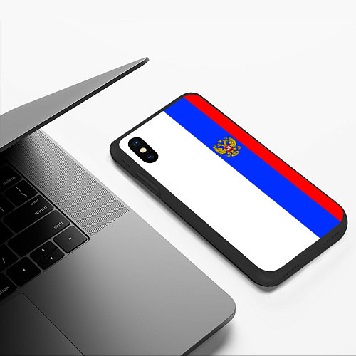 Чехол iPhone XS Max матовый Цвета России - герб / 3D-Черный – фото 3